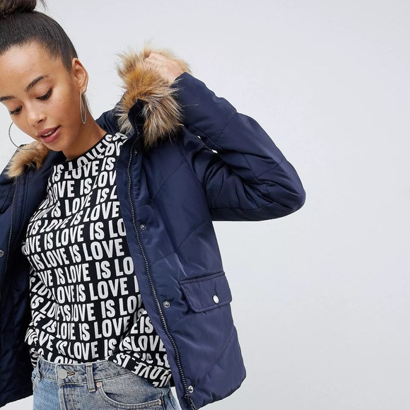 NWT Noisy May faux fur padded parka ASOS - Picture 2 of 7